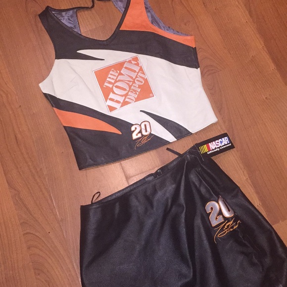 nascar Tops - NEW Vtg Leather NASCAR 2 pc crop top and skirt med